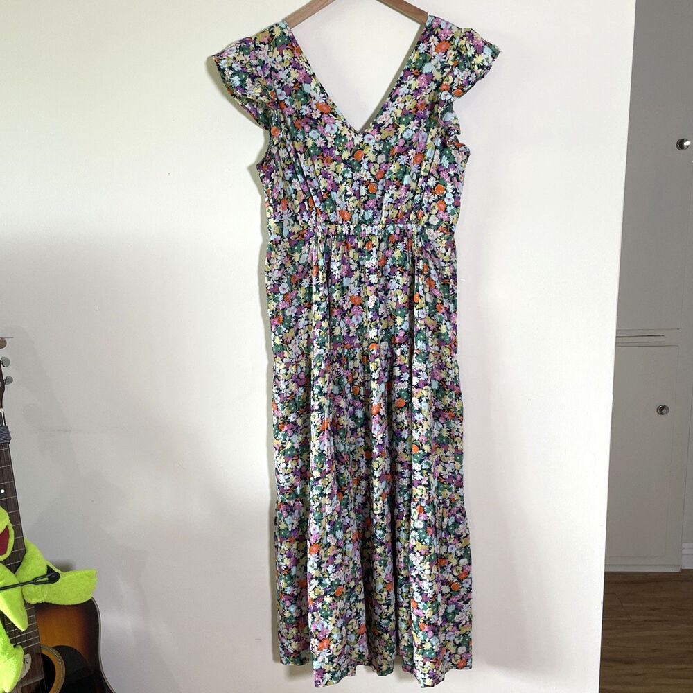 Gap Women’s Colorful Floral Cotton Maxi Dress Keyhole Tie Front Size Medium - Picture 3 of 8